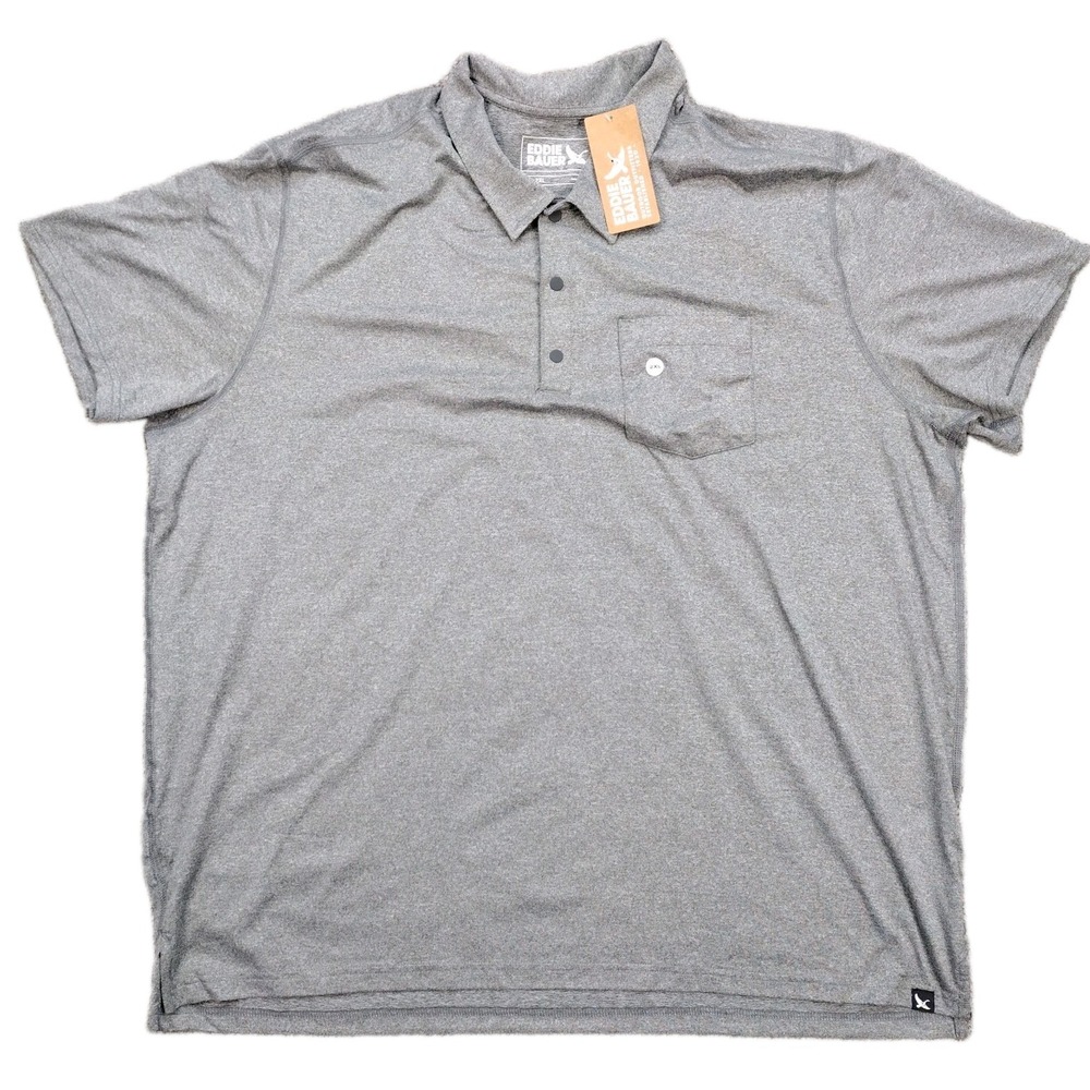 Eddie Bauer Polo Shirt Mens XXL Grey Poly/Spandex Mr SS Mtn Trek Polo